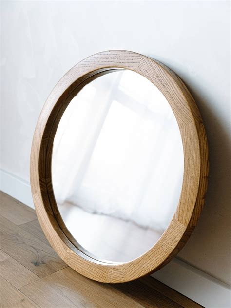 Round Mirror Decor Made Of Wood Oak Frameperuvian Etsy