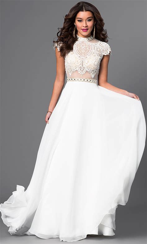White Mock Two Piece Lace Top Dress Promgirl