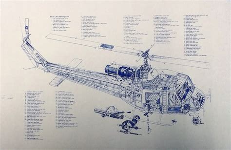 Bell Uh 1b Iroquois Helicopter Blueprint By Blueprintplace On Etsy