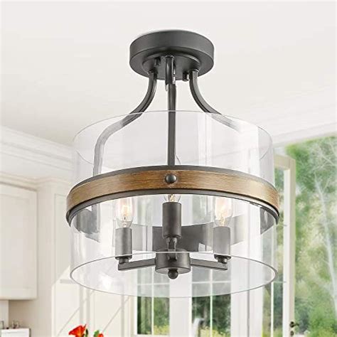 Semi Flush Mount Ceiling Light Farmhouse Fixture With Clear Glass For