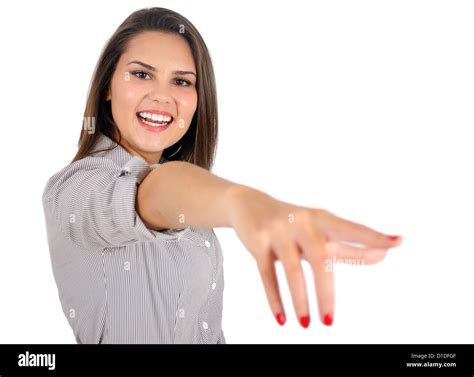 Isolated Young Business Woman Pointing Stock Photo Alamy