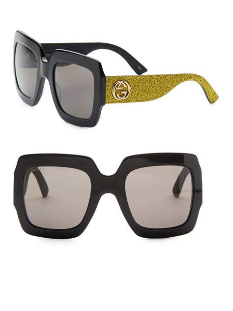 lyst gucci 54mm glitter detail square sunglasses in black