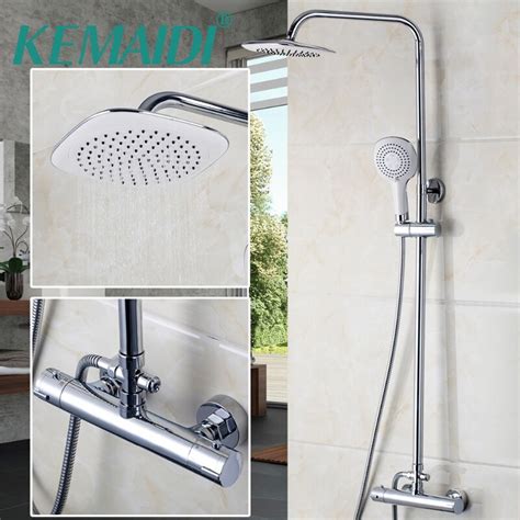 Kemaidi Modern Bathroom Thermostatic Faucet Chrome Polished Shower Set