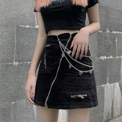 Itgirl Shop Grunge Aesthetic Black Denim Techwear Mini Skirt Skirt