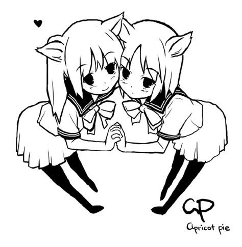 Safebooru 2girls Animal Ears Fox Ears Hand Holding Monochrome