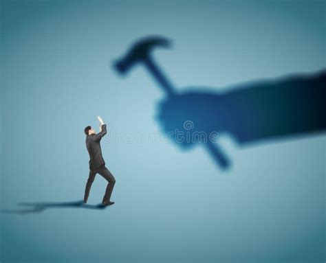 Man Fears Shadow Hammer Blow Stock Image Image Of Entrepreneur Hand