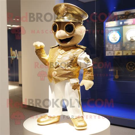 Gold Police Officer Mascot Costume Character Dressed With A Skirt And