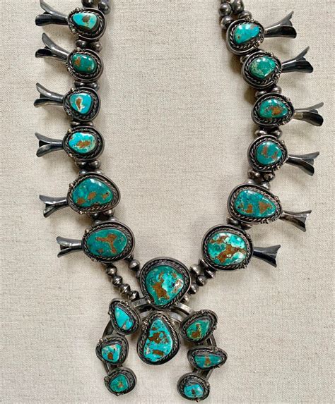 Stunning Turquoise Squash Blossom Vintage 60s 70s Native American