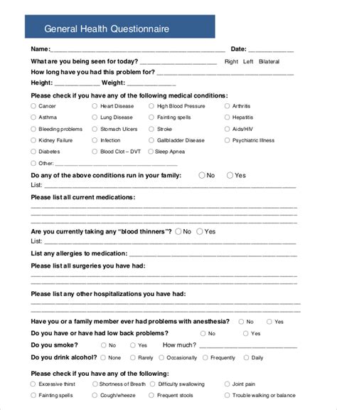Health Questionnaire 35 Examples Format Pdf Examples