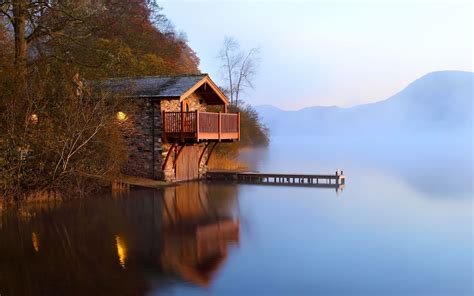 Autumn Dawn The Lake Of The Barn The Mist Dock Android Wallpapers