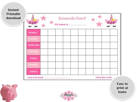 Reward Chart Unicorn Printable Childrenkids Reward Chart Etsy