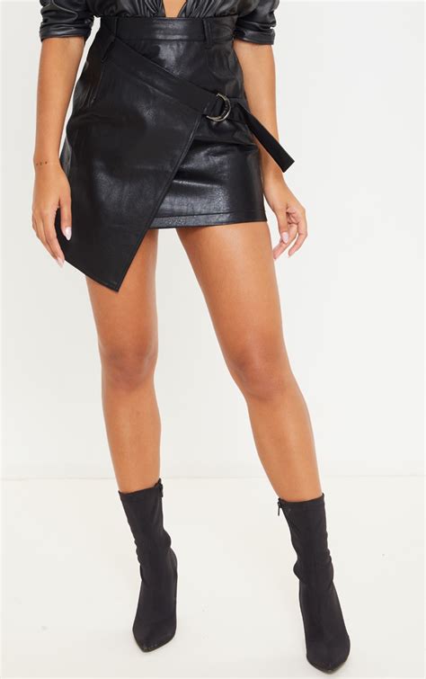 Black Faux Leather Wrap Over Mini Skirt Prettylittlething