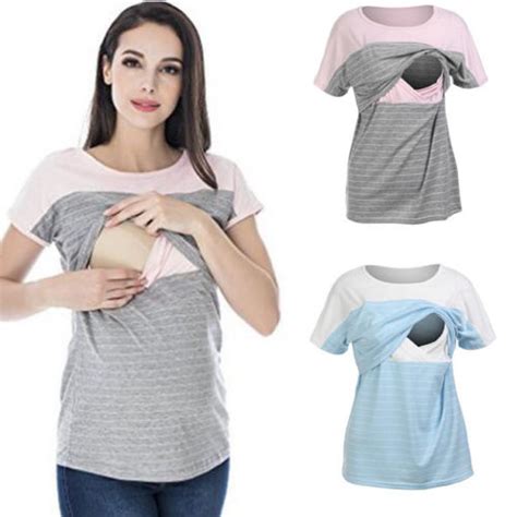 Women Ladies Summer Cotton Casual T Shirts Maternity Clothes Breastfeeding Short Sleeve Tops