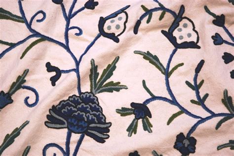 Cotton Crewel Embroidered Fabric Tree Of Life Blue And Green Ddr01