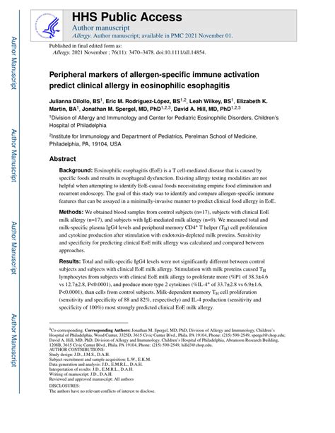 Pdf Peripheral Markers Of Allergen‐specific Immune Activation Predict