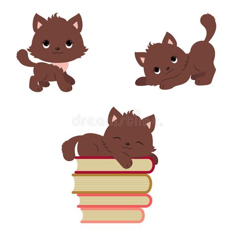 Cute Playful Kittens Icons Set Stock Vector Illustration Of Tail