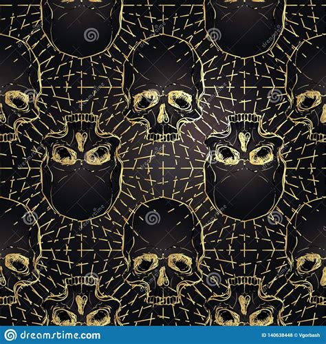 Seamless Pattern With Skulls And Rays Vector Illustration Repeating