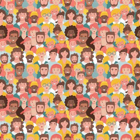 Big Crowd Of People Seamless Pattern Diversity Concept Different Race