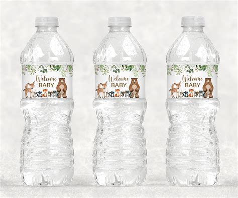Woodland Baby Shower Water Bottle Labels Greenery Woodland Etsy