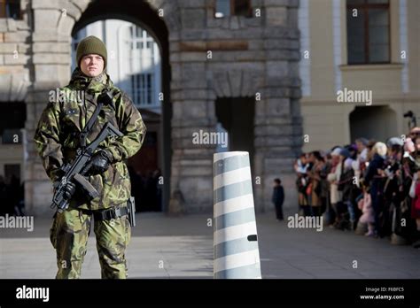 Prague Czech Republic 14th Nov 2015 A Guard Secures The Prague