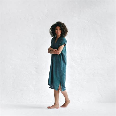 Linen V Neck Dress Blue — Seaside Tones