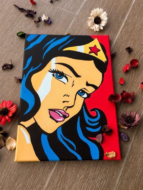 Wonder Woman Acrylic Canvas Painting Popart Pop Art Canvas Disney