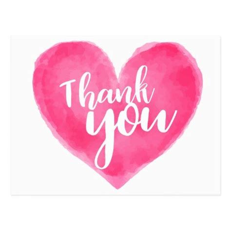 Watercolor Pink Red Heart Thank You Wedding Love Postcard Zazzle