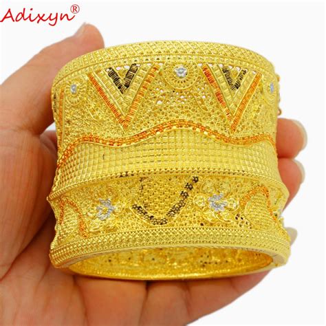 Adixyn Luxury Indian Bangle For Women Gold Color Cuff Bracelet Ethiopian Arab Wedding Party