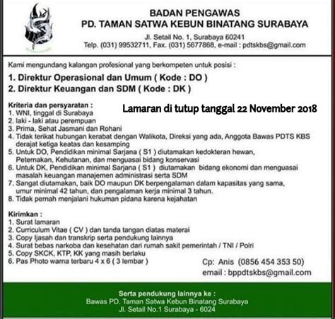 Temukan info lowongan pekerjaan menarik dan terbaru april 2021 di malang hanya di jobs.id. Badan Pengawas PD Taman Satwa Kebun Binatang Surabaya - Portal Alumni Universitas Gadjah Mada