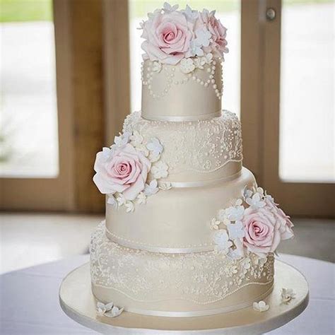 Vintage Rose Lace And Pearls Wedding Cake Decorated Cakesdecor
