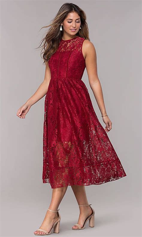 Burgundy Midi Length Lace Wedding Guest Dress Lace Wedding Guest