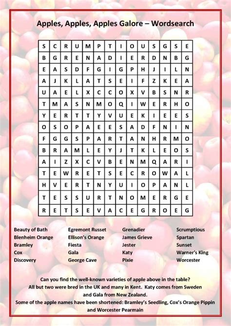 Apple word search printable for kids. Schools Out! | Kent Orchards For Everyone