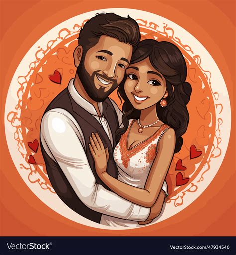 Indian Couple Hand Drawn Comic Couple Royalty Free Vector