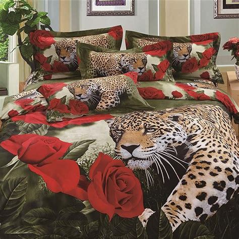 Buy Qiaoshang 3d Leopard Red Rose Print 100 Cotton