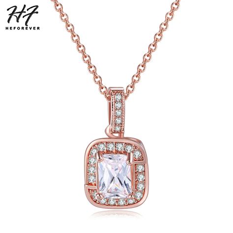 Aliexpress Com Buy Classic Square Crystal AAA Cubic Zirconia Pendant Necklaces For Women Rose