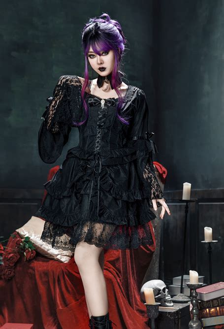 Gothic Lolita Dressgothic Dress Outfit Dark Cotton And Lace Dress In