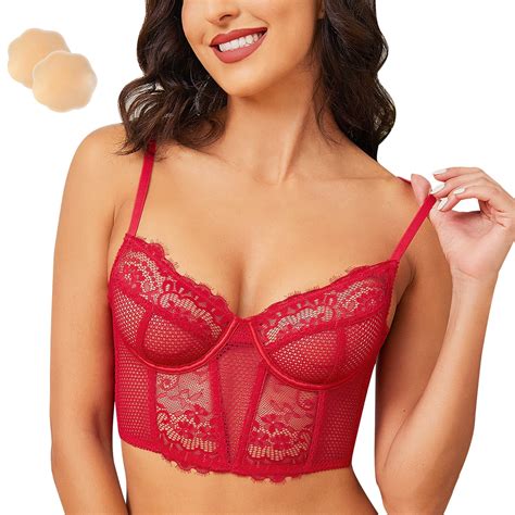 Wingslove Womens Sexy Lace Balconette Bra Longline See Through Unlined