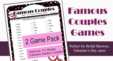 Printable Famous Couples Game Wedding And Bridal Shower Games Etsy