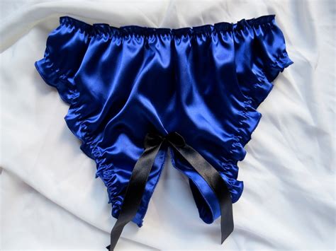 French Knickers Satin Blue Crotchless Panties Uncensored Plus Etsy