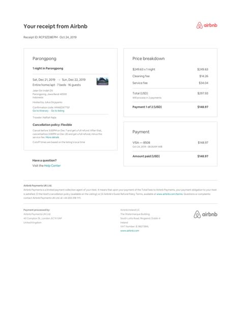 Your Receipt From Airbnb Parongpong Price Breakdown Pdf Airbnb
