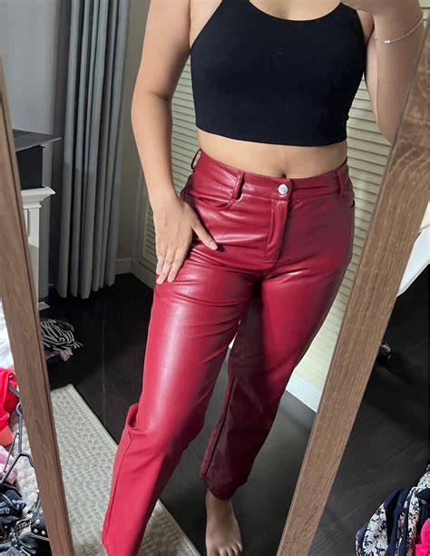 Cider Red Faux Leather Pants Womens Fashion Bottoms Other Bottoms On Carousell