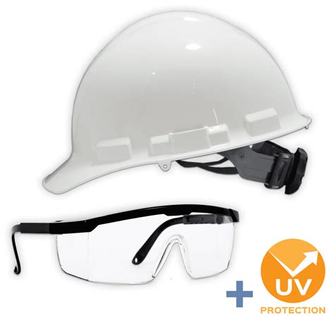 Hard Hat And Safety Glasses Kit 1 Adult Mens And Womens White Hardhat Helmet 1 Saftey And Uv