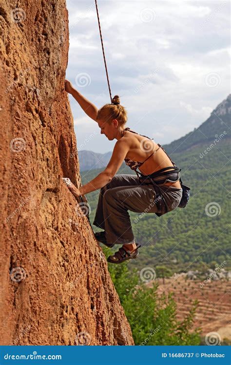 Female Rock Climber Freeclimbing Bouldering Strong Woman Isolated