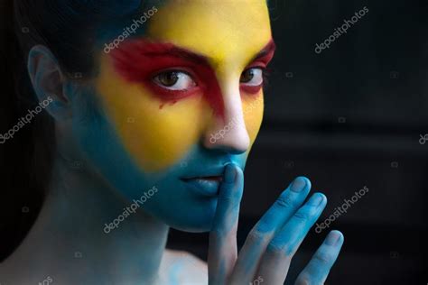 Painted Beautiful Woman Face Artistic Make Up Body And Face Art Stock Photo By Jutar