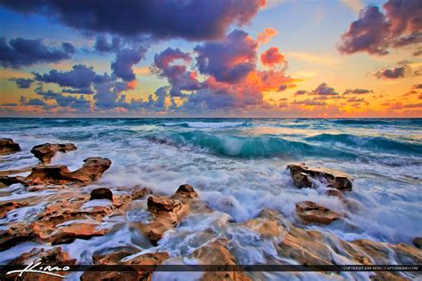 Colorful Sunrise At Carlin Park Beach Jupiter Florida Royal Stock Photo