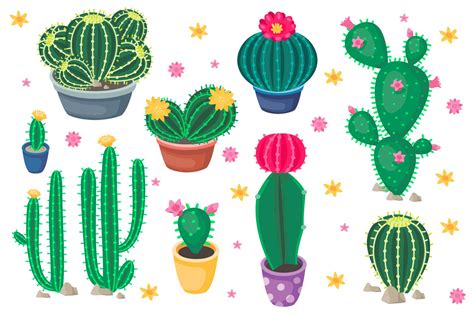Vector Collection Of Cartoon Cute Colorful Cacti
