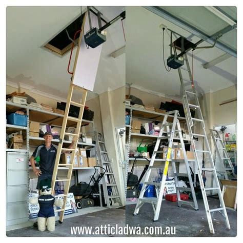 Access height ladders (e.g., aframe, straight, or extension). This extra long attic ladder was installed in to a garage ...