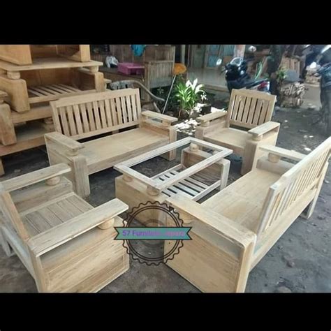 Sedang merencanakan membeli meja kayu minimalis ? Meja kursi tamu kayu jati model minimalis formasi besar mentahan | Shopee Indonesia