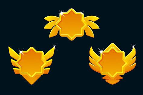 Golden Game Rank Icons Isolated Game Badges Buttons In Star Frame With
