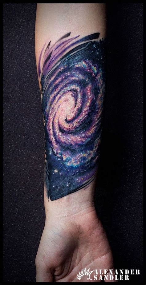Milky Way Colored Forearm Tattoo Galaxy Tattoo Sleeve Black Background